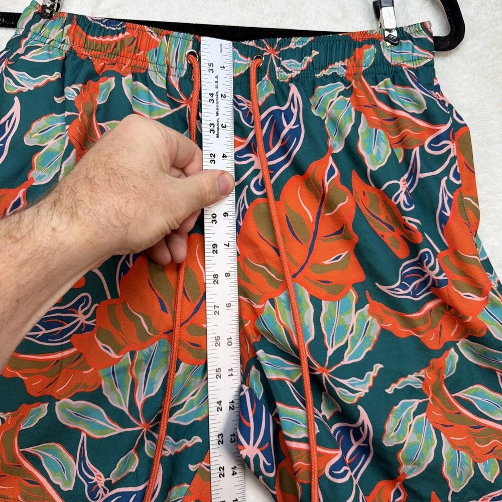 Cove Tropical Palm Leaf‎ Swim Trunks Mens Medium Green Orange Board Shorts
